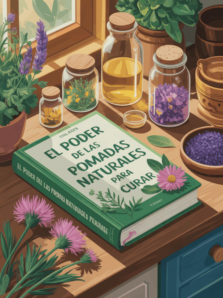 ebook el pdoer de las pomadas para curar encima de una mesa y acompañado de pomadas alrededor